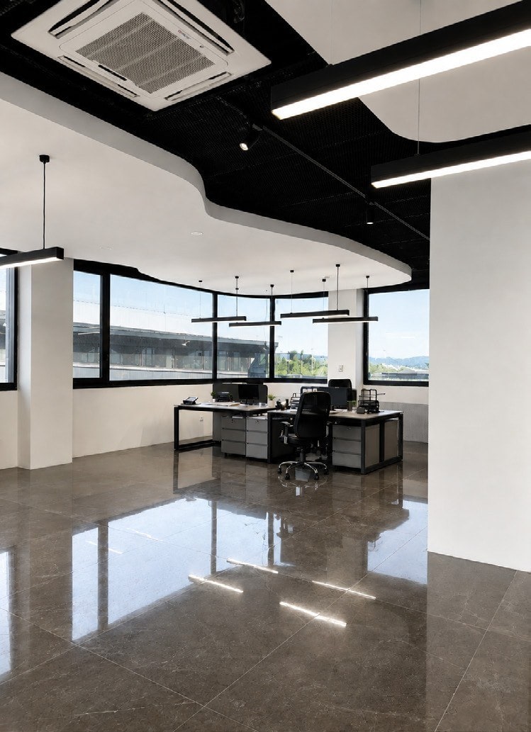 Workspace with linear lights