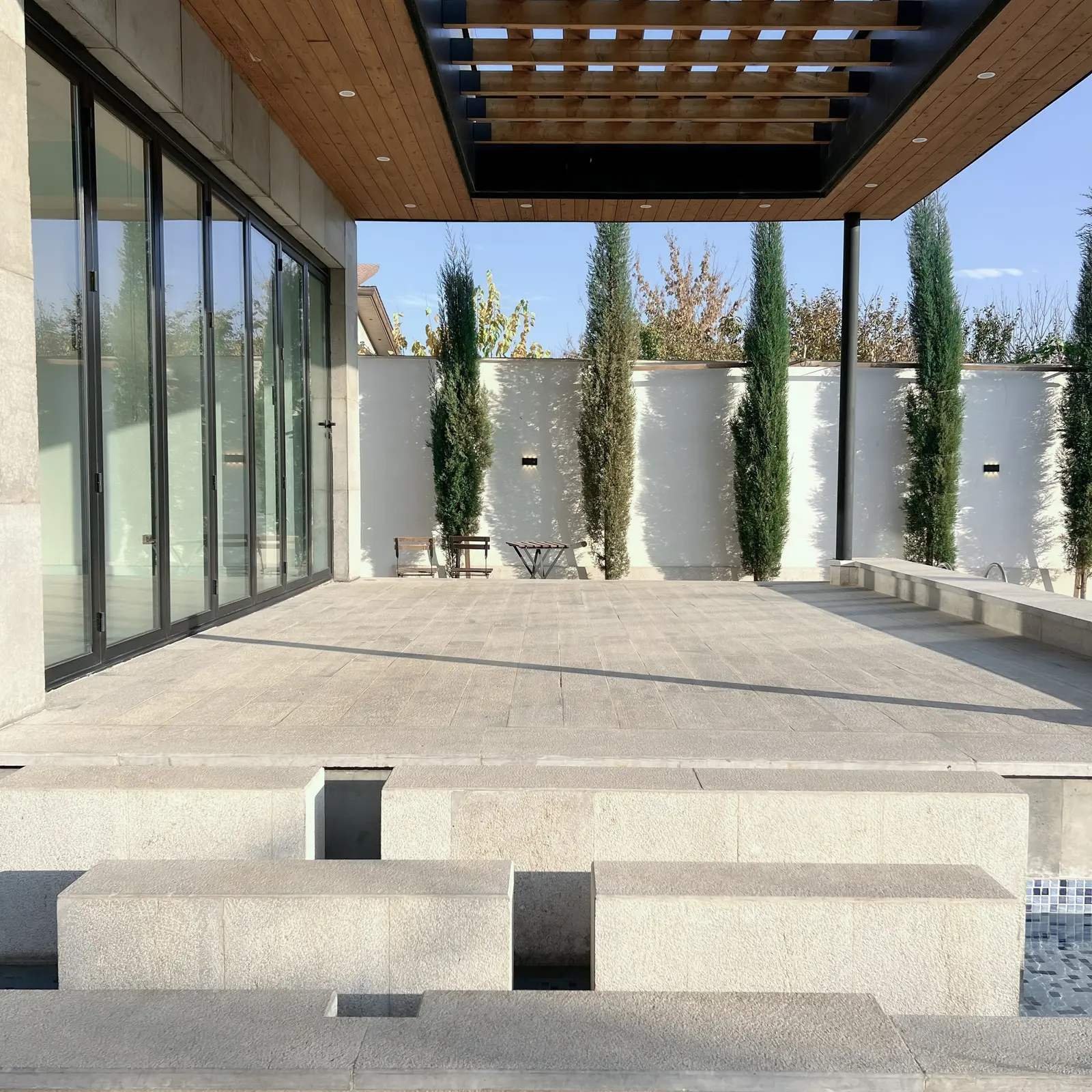 Courtyard with stone benches
