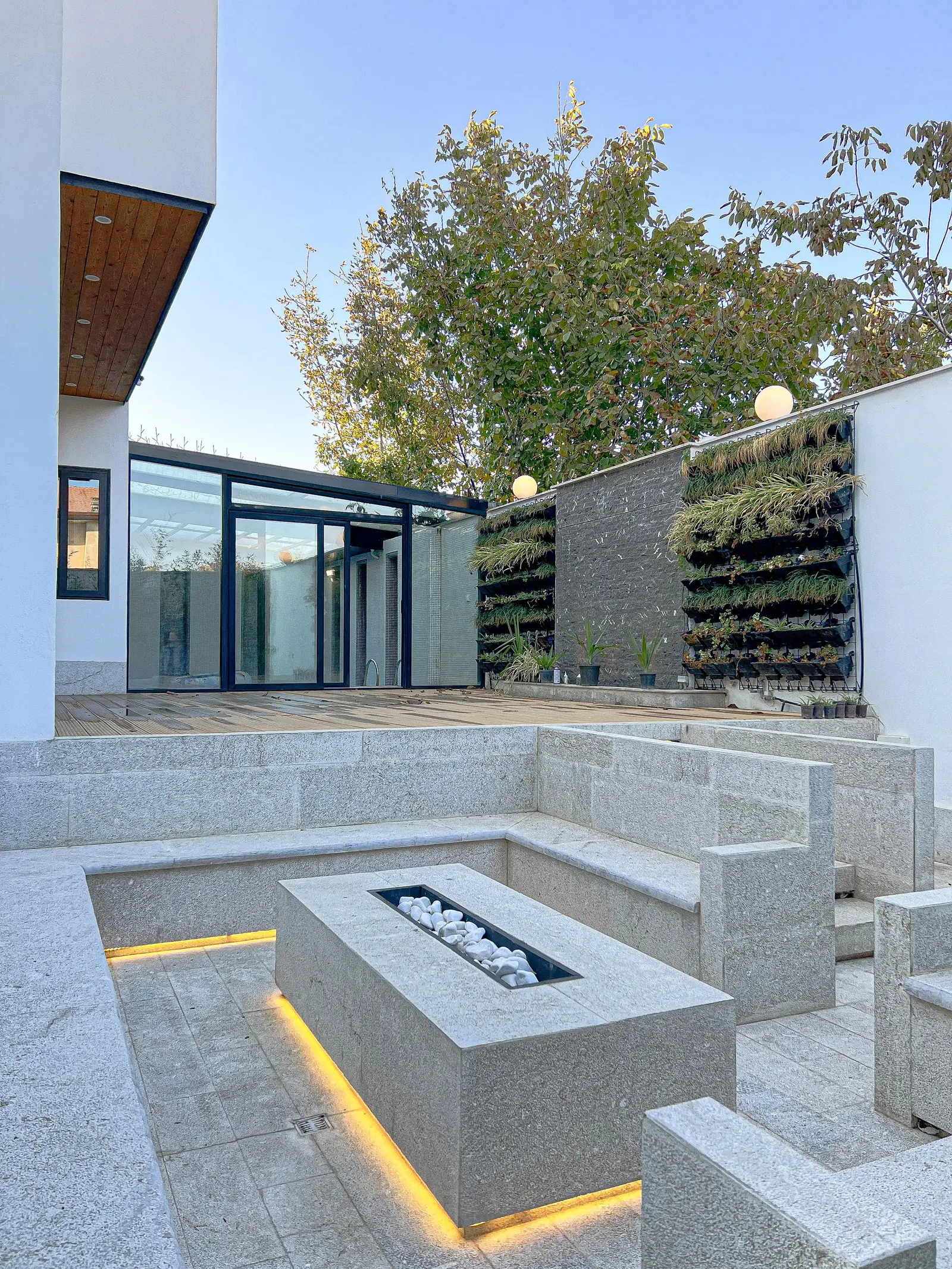 Sunken fire pit in the back yard