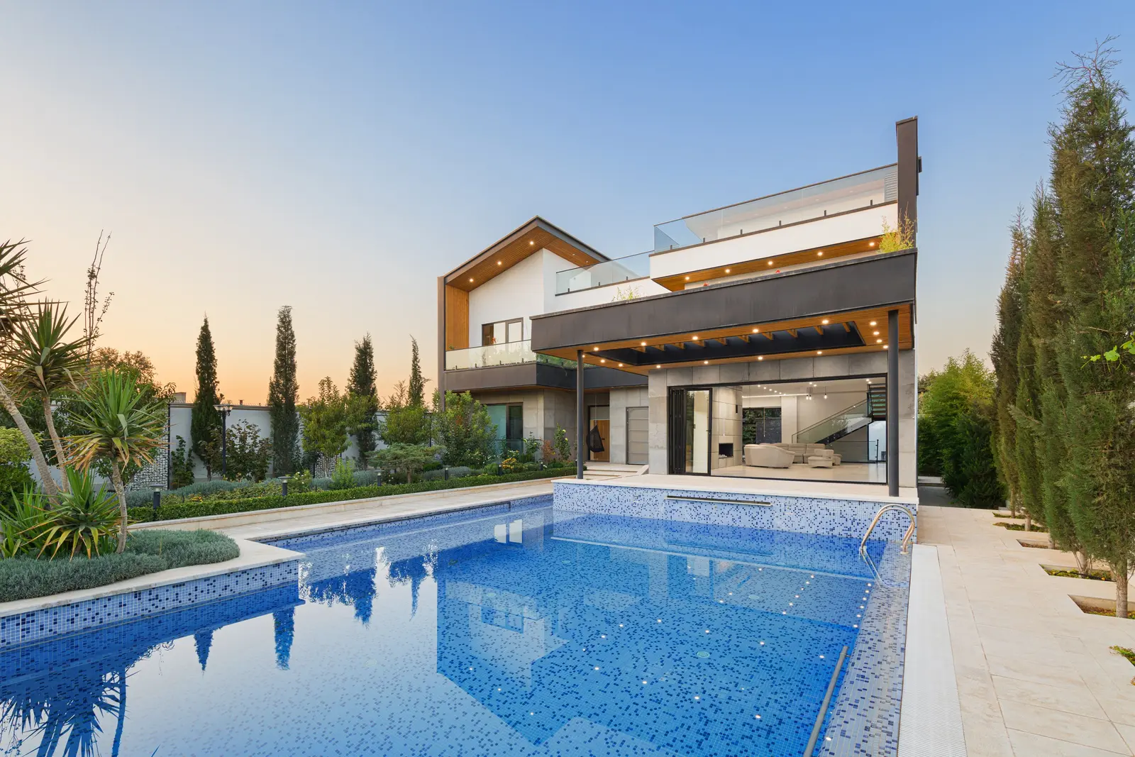 Pool and house at dusk