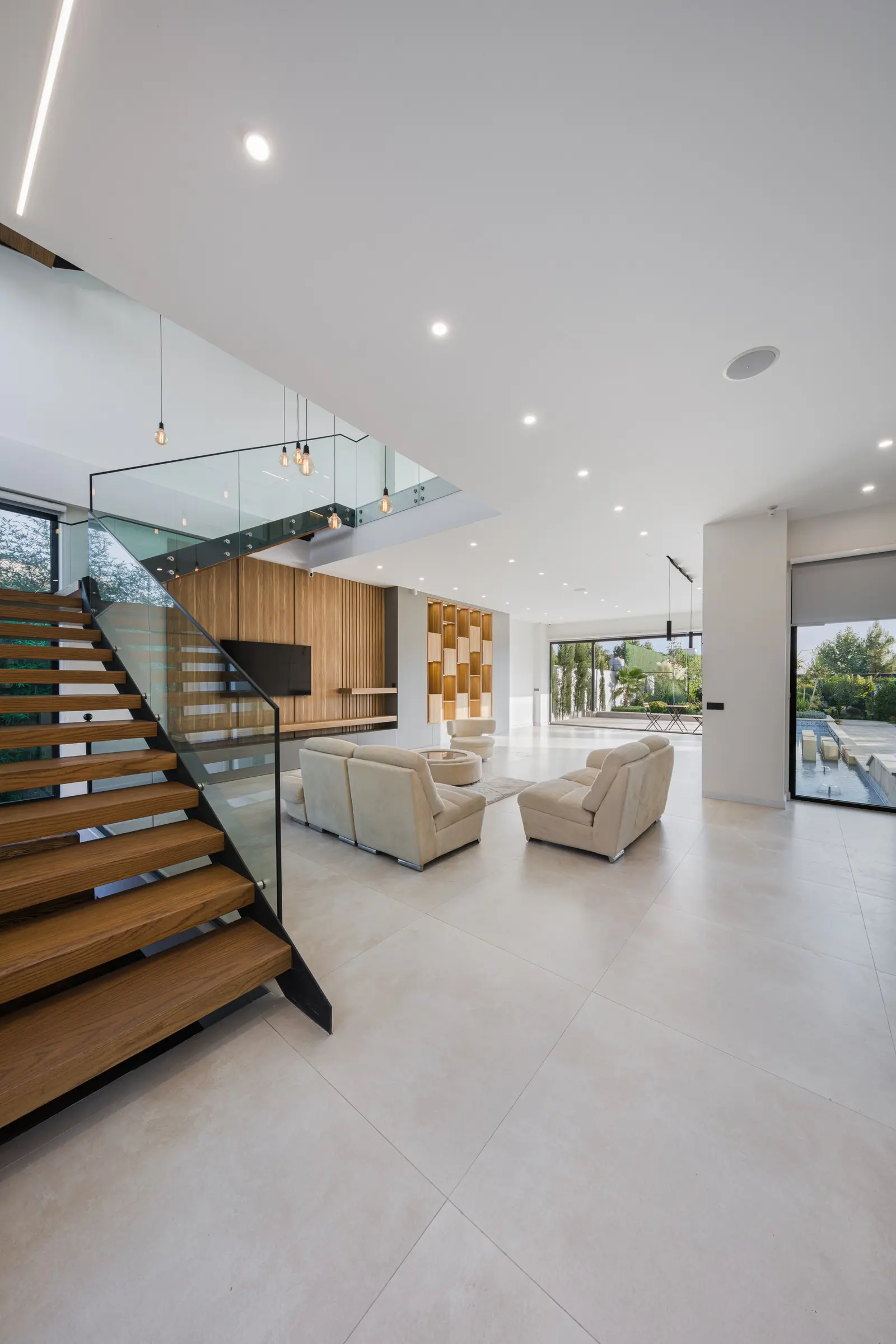 Open stair beside the living room