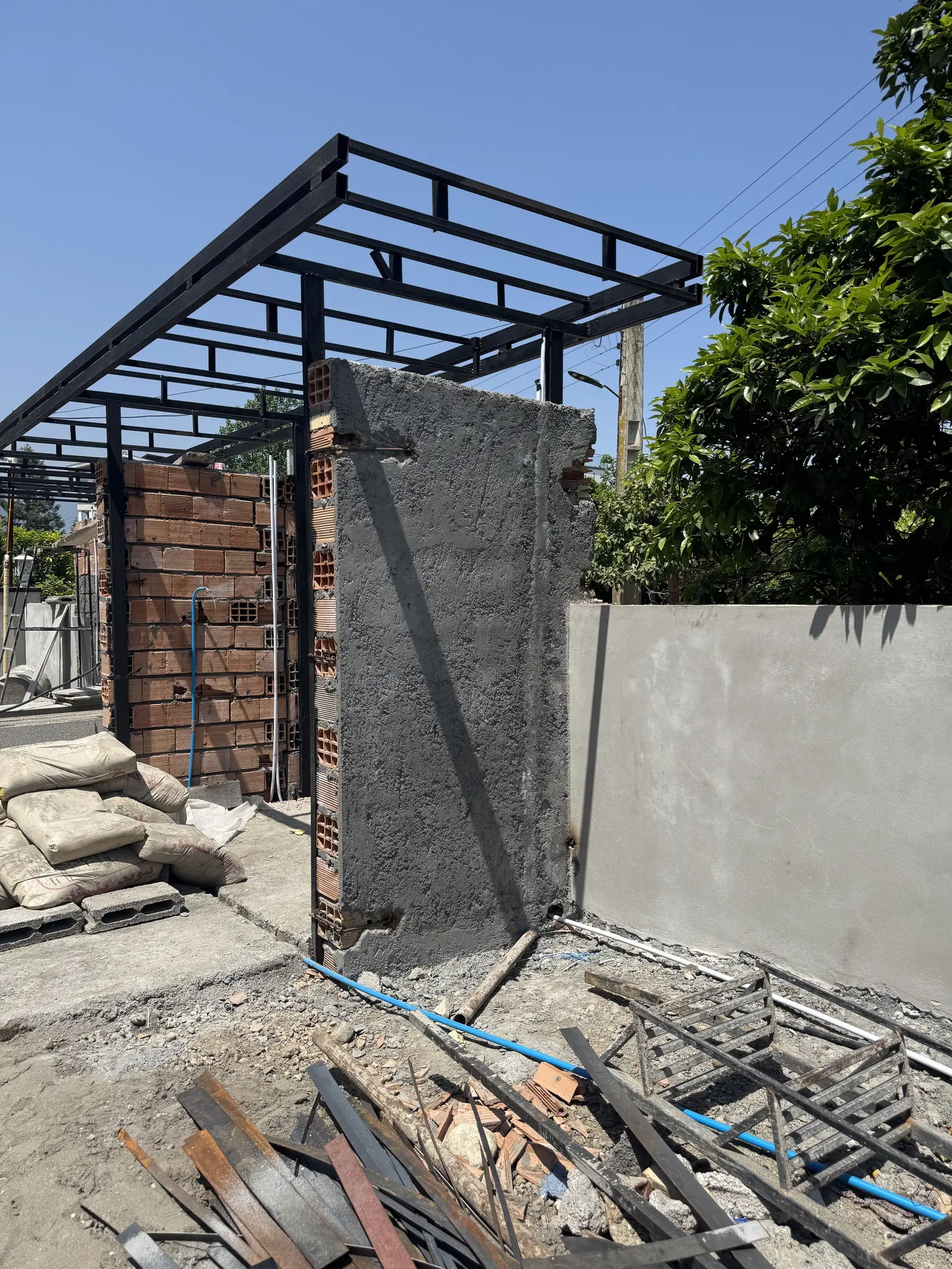 Steel frame of the entrance canopy