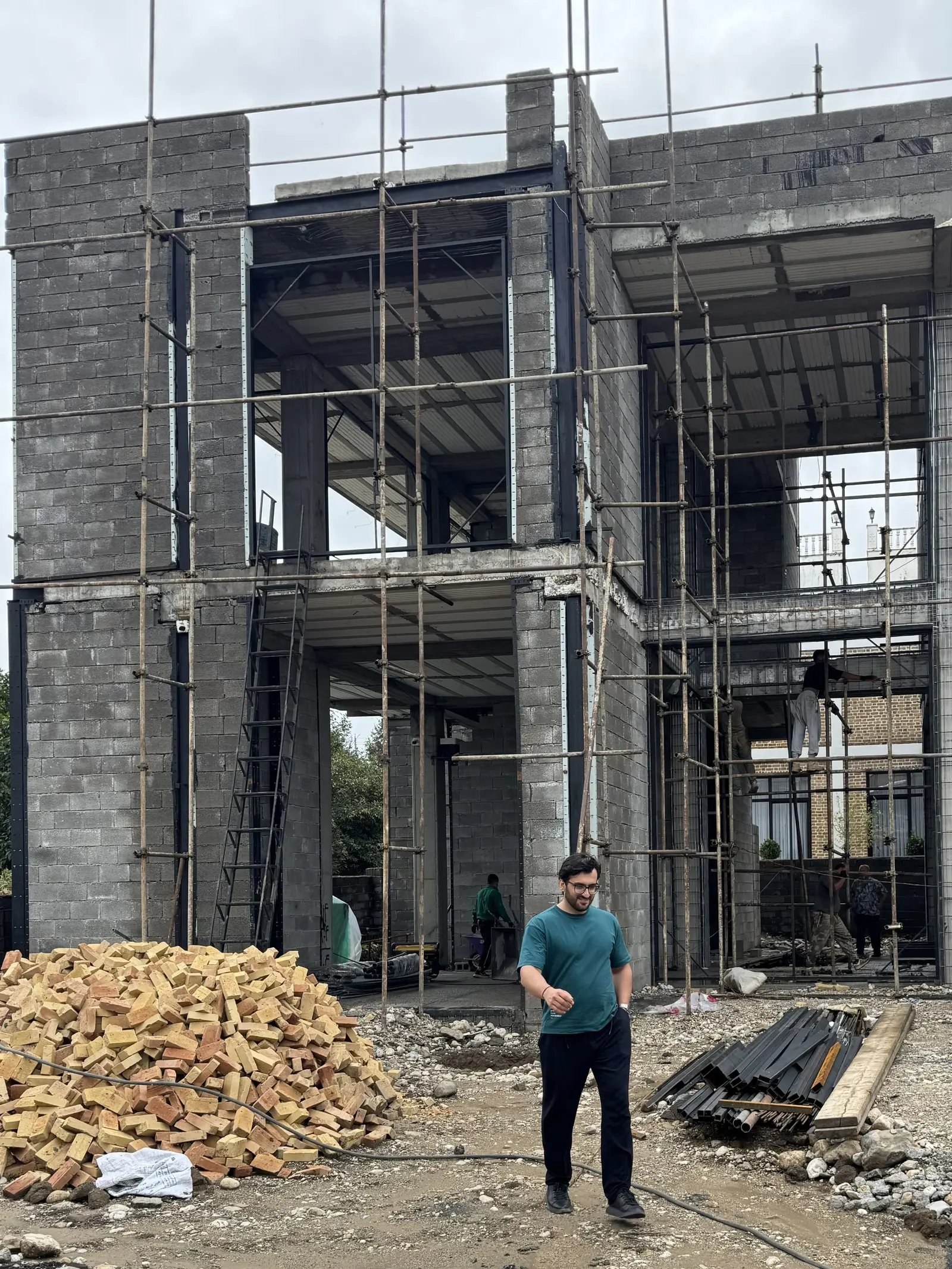 Front facade during construction