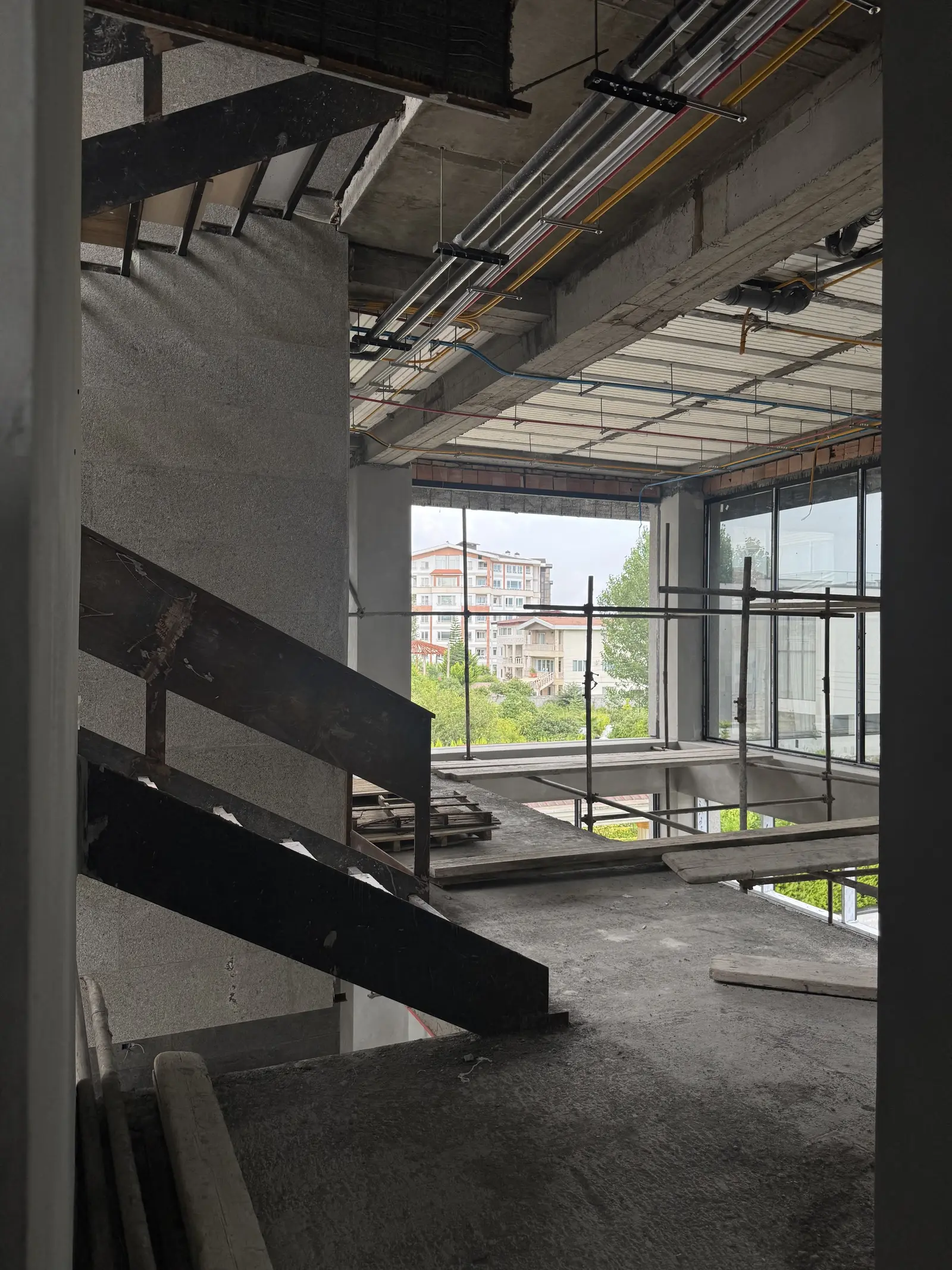 Steel stair being installed