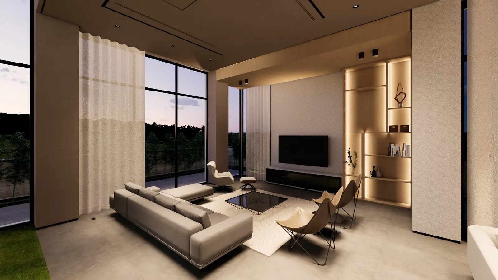 Living room and full-height curtains