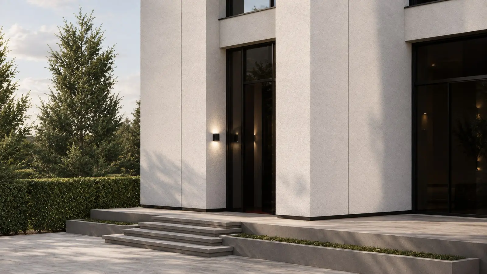 Rendered facade in daylight
