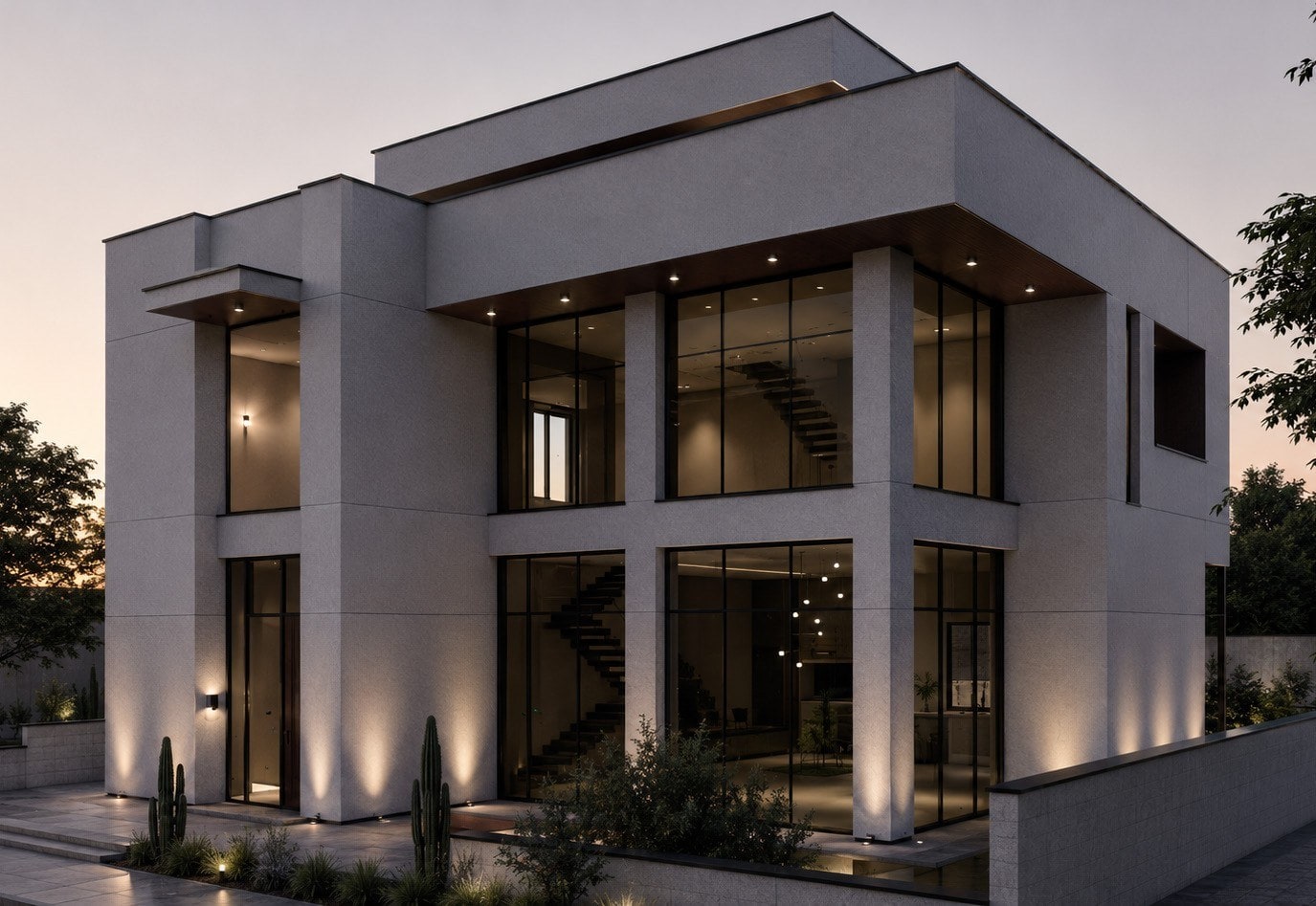 Yew Villa, final design at dusk