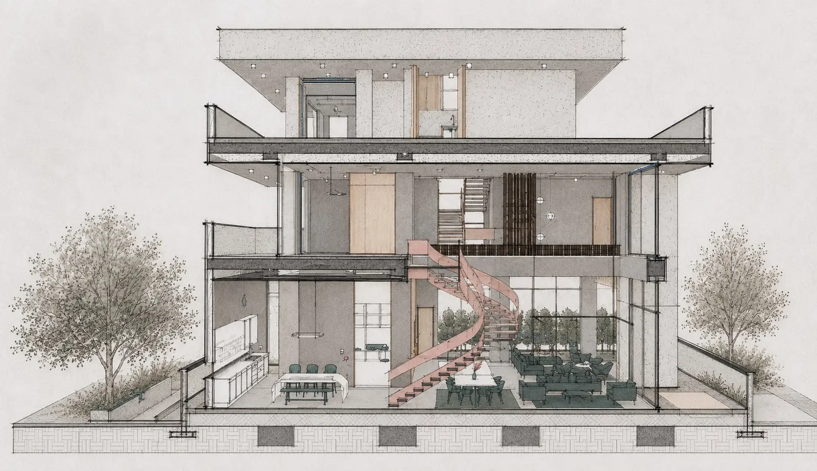 Sectional perspective of the house